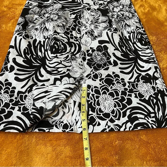 KARIN STEVENS Women Dress 12 Floral Black White Slip Preppy Sheath Cotton Modest - Picture 11 of 17